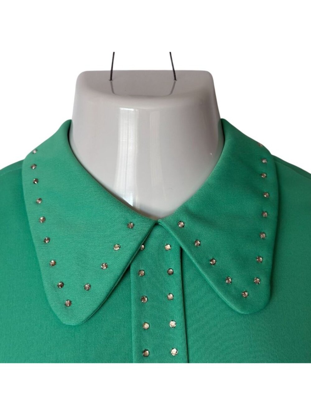 Vintage Womens Green Sleeveless Maxi Dress W/ Studded Collar & Belt - Picture 10 of 16